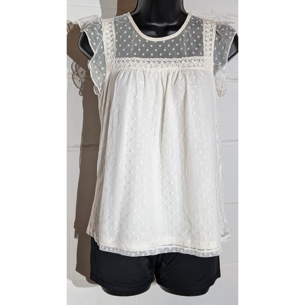 No Boundaries Winter White Swiss Dot Sheer Sleeveless Top Blouse Small